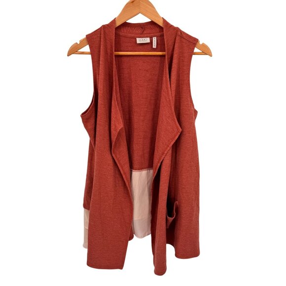 LOGO Lori Goldstein Sleeveless Drape Vest Women Medium Peach Layered Hem Pockets - Picture 1 of 9